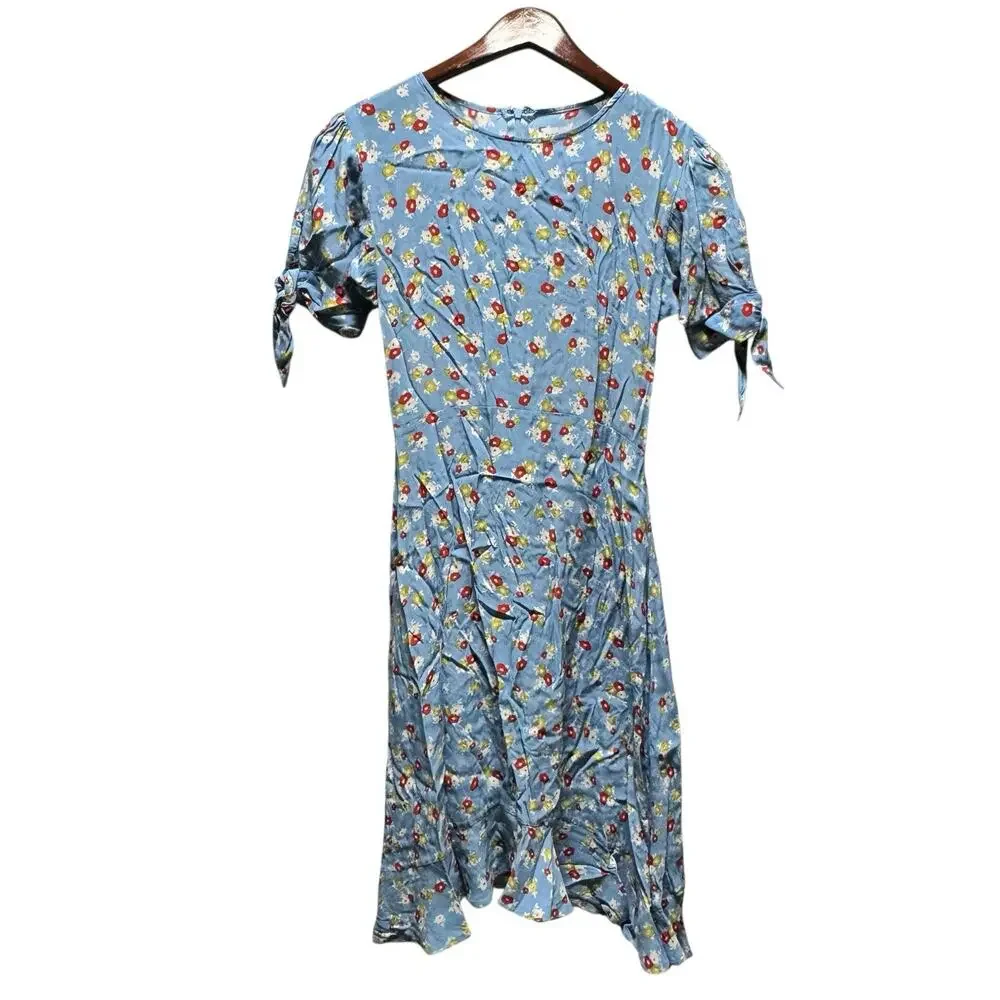Anthropologie Faithful The Brand SZ 2 Erin Ditzy Print Midi Dress Blue Cottage